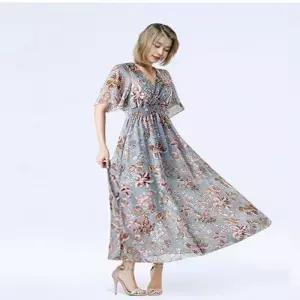 [라일리의류] Rly 여성 여리핏 쉬폰 롱원피스 여름 반팔 브이넥 원피스