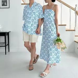 [라일리의류] Rly 커플룩 해변 휴가 패션 비치웨어 셔츠 민소매 원피스