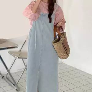 ONM 베이직 데님 멜빵 원피스 앞절개 데일리 여성 끈나시