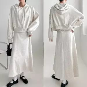 여성 후드집업 치마 트레이닝세트 롱스커트(TRS-1980)