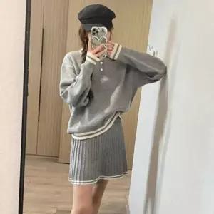 ONM 라인 카라넥 니트 플리츠 스커트 투피스 세트