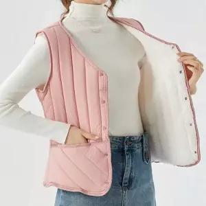 ONM 패턴포인트 겨울 털안감 패딩조끼 브이넥 똑딱이단추