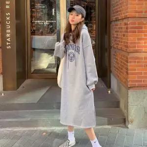 ONM 기모 후드 캐주얼 롱 긴팔 원피스 루즈핏