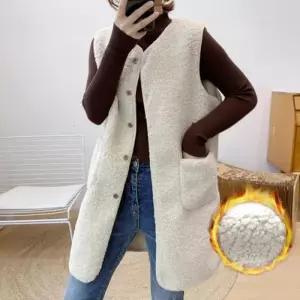 ONM 플리스 롱 누빔 여자 양털 뽀글이 조끼 수면 가을