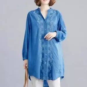 ONM 해지 자수라인 V 데님셔츠 연청남방 데님남방 청아터