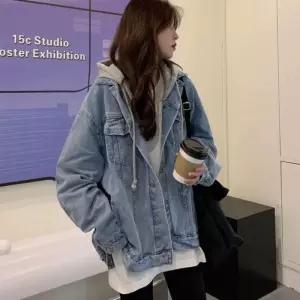 ONM 여성 후드 탈부착 연청 데님 청자켓 레이어드 스타일
