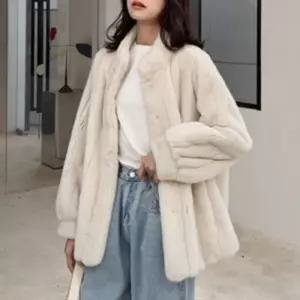 ONM 페이크 여성 고급 밍크 퍼 코트 루즈핏 미들코트 빅사