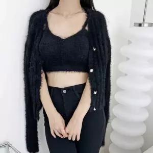 ONM 크롭탑 가디건 세트 앙고라 여성 페이크 니트조끼