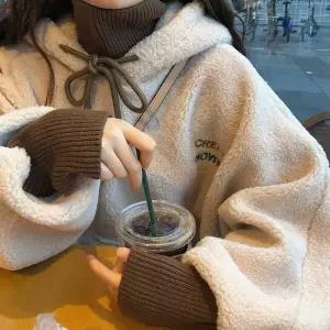 ONM 레이어드 소매 목폴라 후드 후리스 앞포켓 후드끈