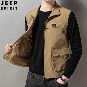 JEEP 봄 남성 캐주얼 스탠드 칼라 아웃도어 스포츠 조끼