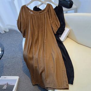 아웃사이즈 OA3488 빅사이즈 반팔 플리츠 주름 오버핏 롱 원피스