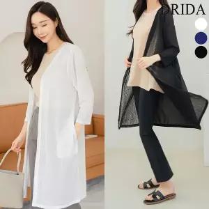 [하프클럽/] 여자 여름 간절기 빅사이즈 쉬폰 롱 오픈 배색 가디건 40-50대 중