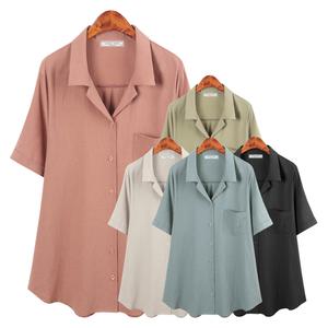허밍퍼플 여성용 9859 CN 모던 린넨 반팔 빅사이즈 여름 셔츠 카라 남방 슬림 시원한 포켓 여성의류
