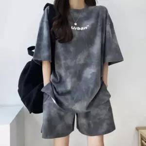 ONM 물감 나염 물감티 반팔 티셔츠 반바지 상하 세트 여자