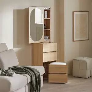 [파로마] 코니2 라운드 거울 틈새수납장 틈새화장대 스툴세트 (착불)