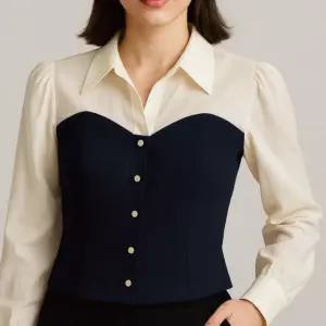 뷔스티에 샤틴 여성 정장 오피스 블라우스 긴발티