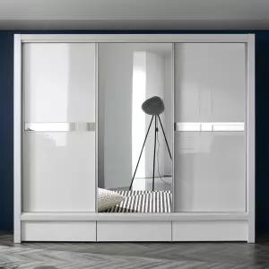 [우아미가구]하온 거울 UV하이그로시 도어 슬라이딩 장롱 3통 서랍포함 C형