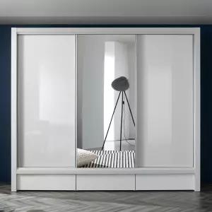 [우아미가구]하온 거울 UV하이그로시 도어 슬라이딩 장롱 3통 서랍포함 A형