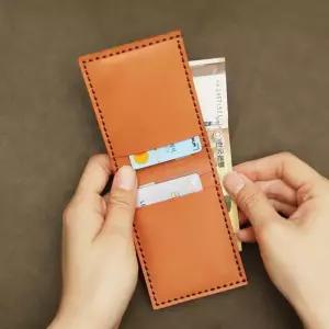 수제 지폐높이 가죽 지갑 베지터블 파라핀카멜