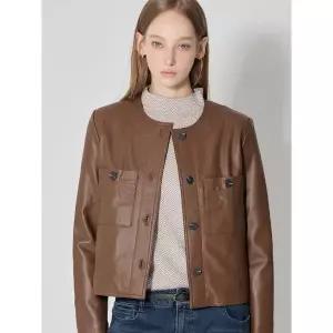 [르오트]LeOT)] 천연양가죽100 라운드넥 램스킨 레더 자켓