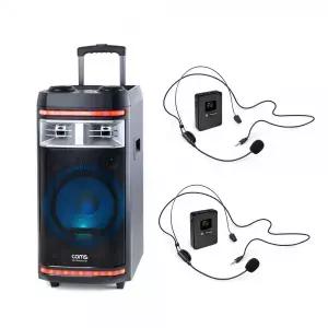 버스킹 이동식 앰프 스피커 충전식 본체 + UHF 헤드 핀 마이크 2개 CR400PSCD