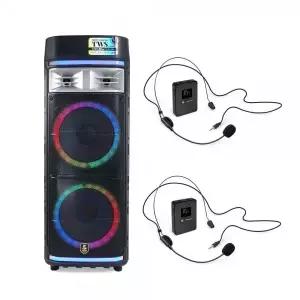 버스킹 이동식 앰프 300W 스피커 충전식 본체 + UHF 헤드 핀 마이크 2개 CR500NSCD