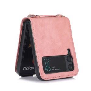 갤럭시 Z 플립 7 FE 6 5 4 3 5G 카드 슬롯 충격 방지 플립5 보호 쉘 커버 가죽 랜야드 크로스바디 지갑 케이스 DS-51