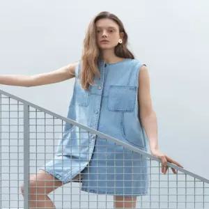 바네사브루노 25SS [시즌오프] [VANESSA BRUNO+YK JEONG] 라이트블루 데님 민소매 원피스 VLDR5B701B1