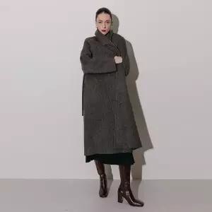 [막스까르띠지오][핸드메이드/울] 헤링본 히든 스트랩 숄 롱코트