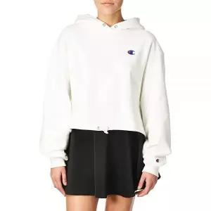 Champion 여성용 리버스 위브 신치 하의 후디, 화이트.