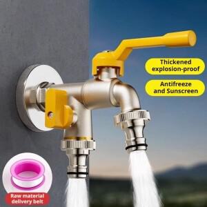정원용 호스 황동 수도꼭지 어댑터 1/2'' IBC 물탱크 연결기 2구 배출구  조인트 야외용 동파방지