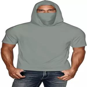 마스크 반팔 UPF 50+ UV 셔츠 래쉬 가드 낚시 비치 통기성 수영 셔츠를 착용한 남성용 자외선 차단 후드티