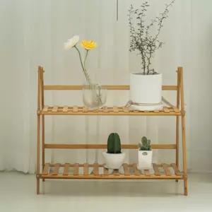 거실화분선반 실내 베란다 접이식 계단식 원목 2단 화분 받침 거치대 선반 정리대 장식장