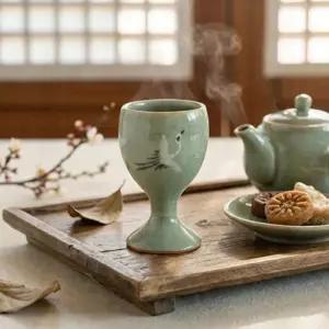 외국인 선물용 혼술상 이천 도자기 청자 학그림 찻잔 1인 술잔