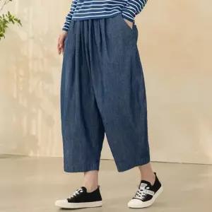 코튼 청 와이드 팬츠 마담 미시 중년 여성 빅사이즈 40대 50대