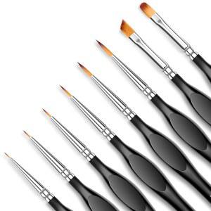 8개 미니어처 디테일 페인트 브러시 세트 손잡이가 정밀 파인 있는 팁 - 블랙) 각도 모형 페인팅, 원형, 및 인체공학적 키트(8, 필버트 수채화 미니어처, 피규어용 아티스트