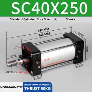 SC40X250 표준 공압 실린더 SC32/40/50/63/80/100/125/160mm 보어 크기 X 250mm 스트로크 더블 액팅 에어