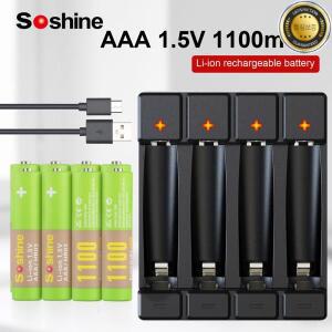Soshine 1100mWh 1.5V AAA 리튬 이온 충전지 3A 배터리 및 스마트