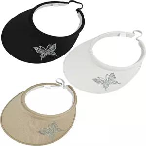 3팩 선 바이저 모자 여성 반짝이는 라인스톤 블링 아웃도어 스포츠 러닝 골프 여행 비치 와이드 브림 남성