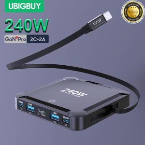 Ubigbuy 240W GaN 충전기 디지털 디스플레이 고속 스테이션 100W USB C 리트랙터블 케이블 아이폰 17 삼성