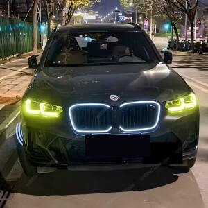 BMW X3 X4 G01 G02 2022-2024 LCI 차량용 프론트 키드니 그릴 상단 후드 메쉬 그리드 LED 라이트 포함 ABS