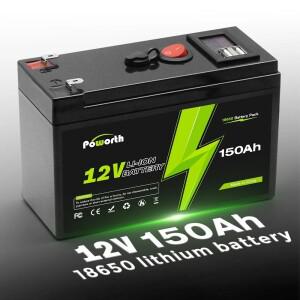 12V 리튬 배터리 150Ah LiFePO4 4000+ 딥 사이클 내장 BMS, 10년 수명, UPS, 카약 어군탐지기, 태양광 패널