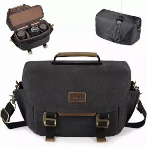 SMRITI 캔버스 DSLR 카메라 가방 크로스바디 사진작가용 방수 메신저 슬링백 레인 커버가 있는 소형 캐논
