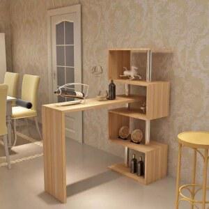 공간활용 바테이블 ㄱ자식탁 홈바 선반 폭좁은테이블 얇고 수납장 2단/블랙 창가