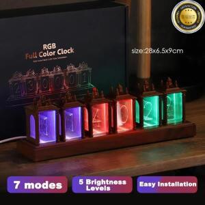 LED 디지털 시계 Nixie 튜브 RGB 글로우 호두 나무 야간 조명 알람 Atomosphere 램프 타이머 선물