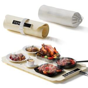 음식용 워밍 매트 전기 트레이 빠른 풀 표면 그래핀 초대형 롤업 실리콘 음식 모임 파티 일상적인 사용에 적합 (베이지)