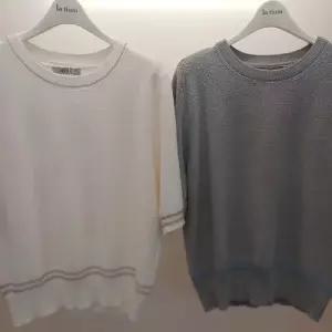 Destijl HC06 깔끔한 비즈배색 모브 라운드 5부반팔 벌집 니트티  D2621sw06