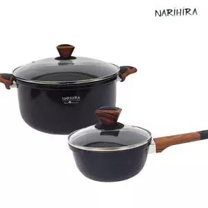 ih 냄비 가정용 대리석 스톤 인덕션 냄비 2종세트 손잡이 다용도 요리용 우드 국물 요리 뚜껑 깊은 작은