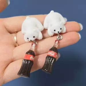 북극곰과 콜라 드롭 귀걸이 명품 데일리 귀찌 실버 특이한 독특한