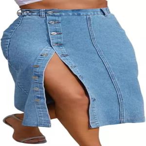 트렌디한 하이웨이스트 데님 스커트 여성용 버튼 앞트임 미디 여성 패션 2025 여름